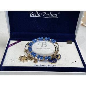 Bella Perlina nautical “anchors away” 3-piece bangle Bracelet set Blue and Gold